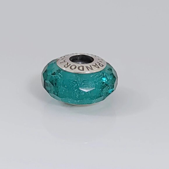 Pandora Teal Shimmer Faceted Murano Glass Charm Bead with box - Picture 1 of 4